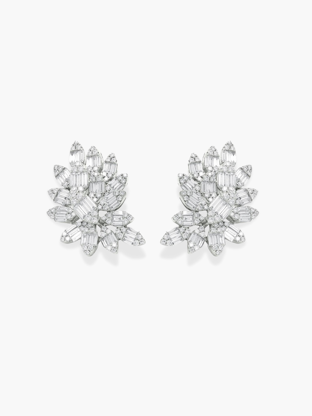 18K White Gold Diamond Leaf Shaped Diamond Earrings