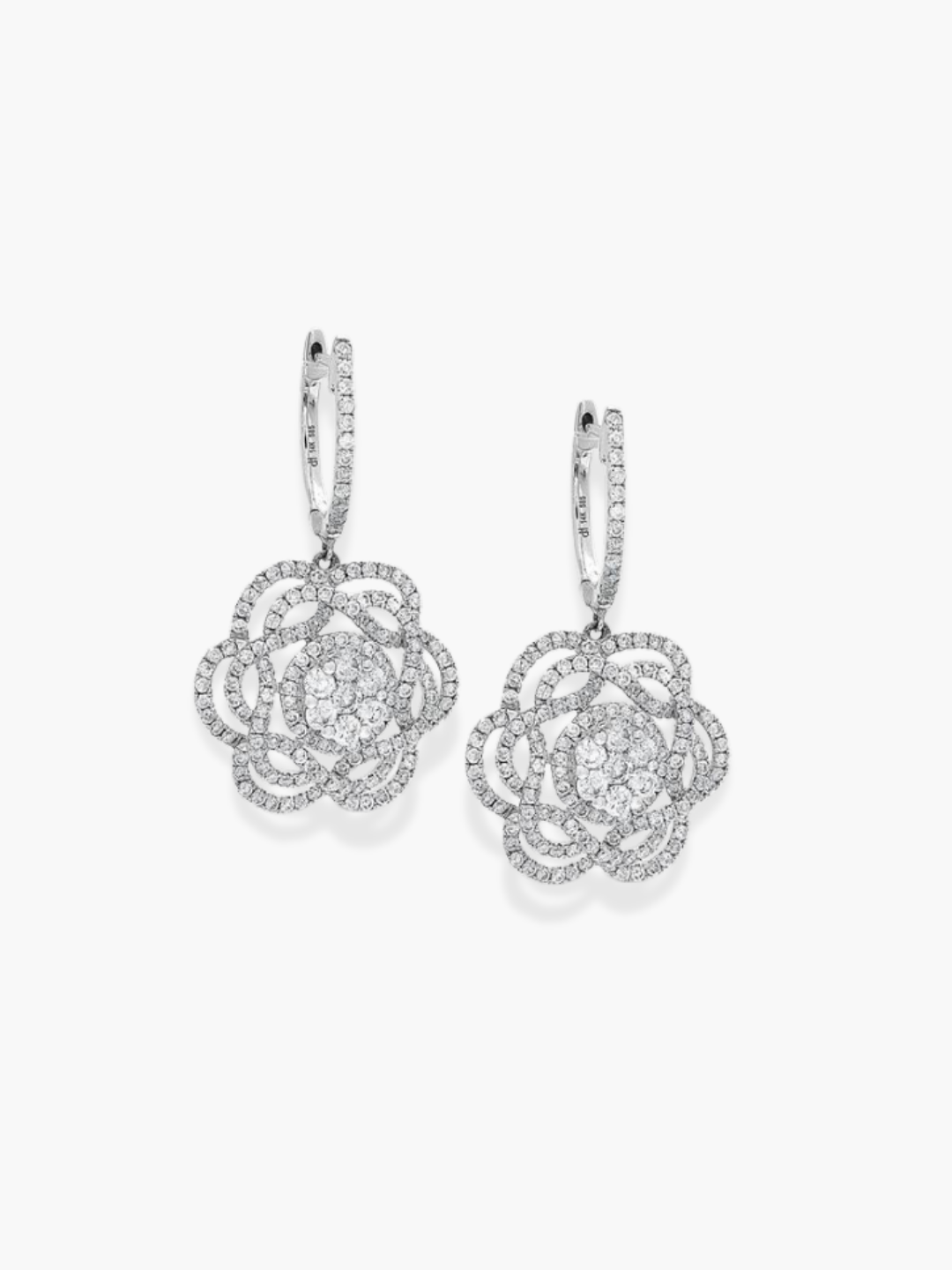 18K White Gold Flower Shaped Diamond Earrings