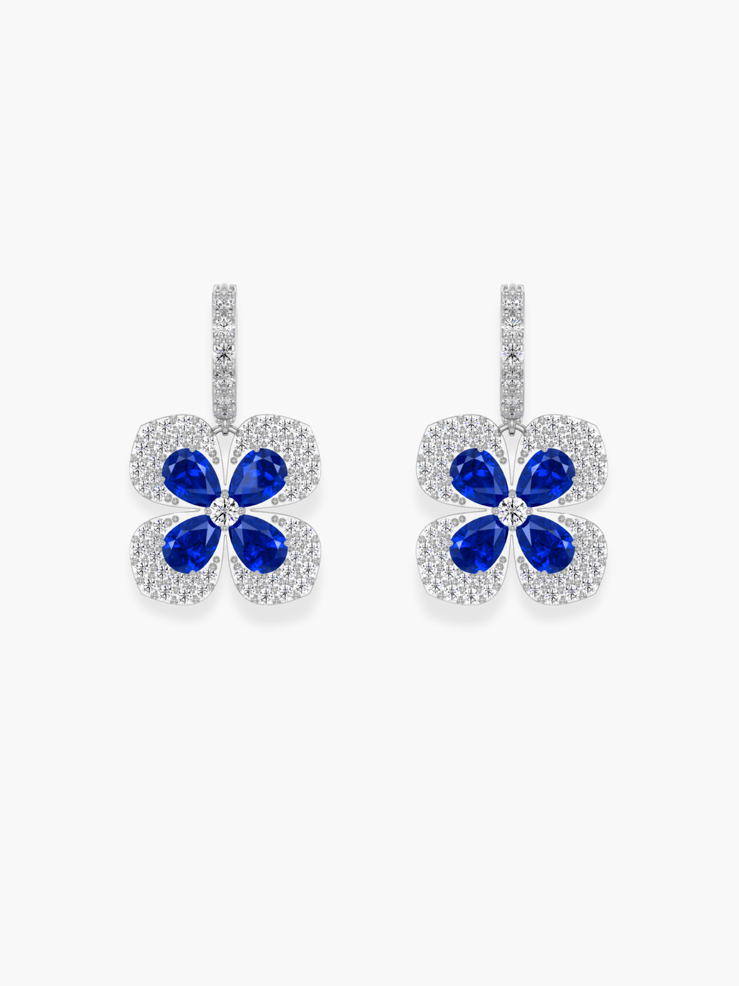 18k White Gold Florea Diamond And Blue Sapphire Dangling Earrings