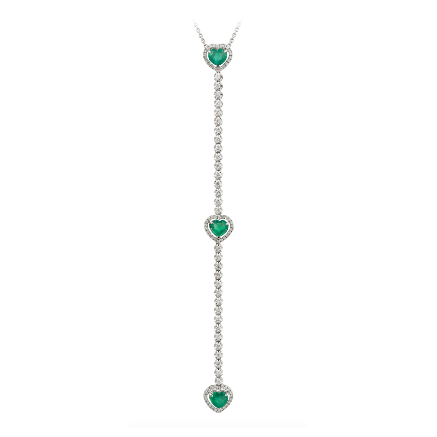 18K White Gold Diamond and Emerald Heart-Shaped Lariat