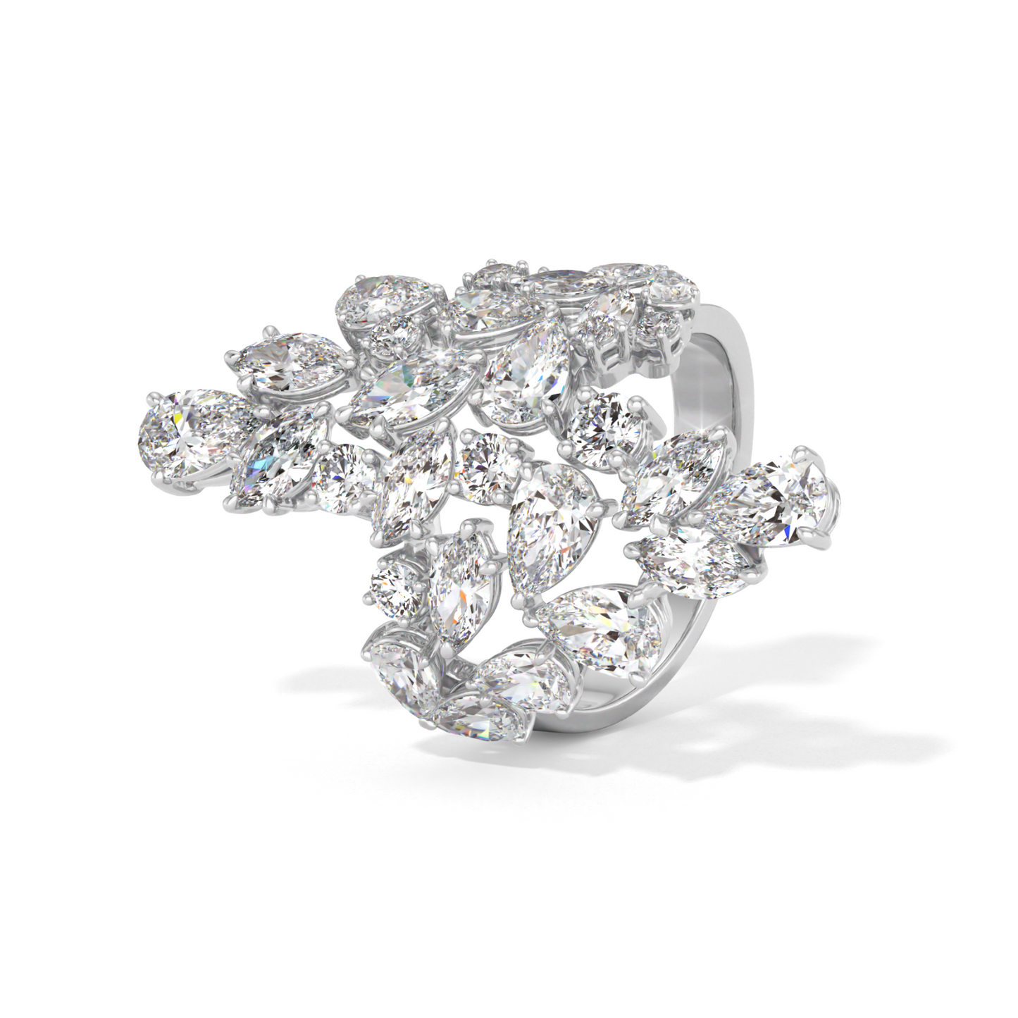 18K White Gold Diamond Leaf Shaped Ring