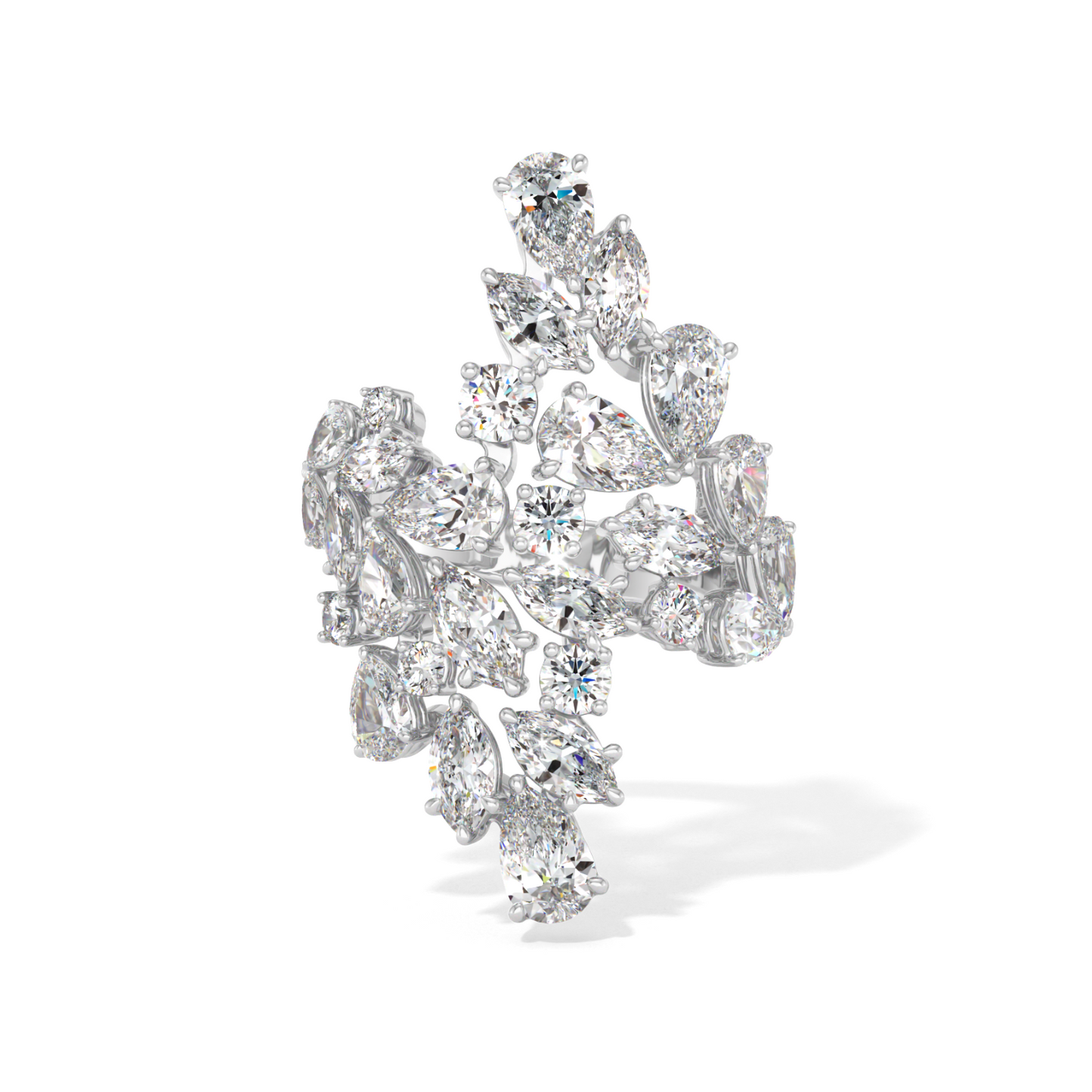 18K White Gold Diamond Leaf Shaped Ring
