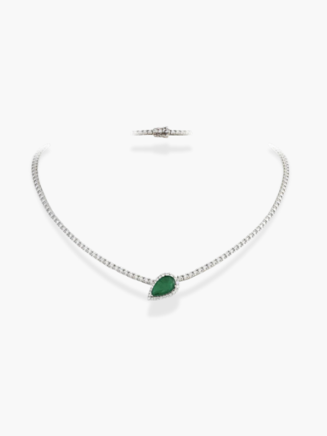18K WHITE GOLD EMERALD PEAR SHAPED NECKLACE