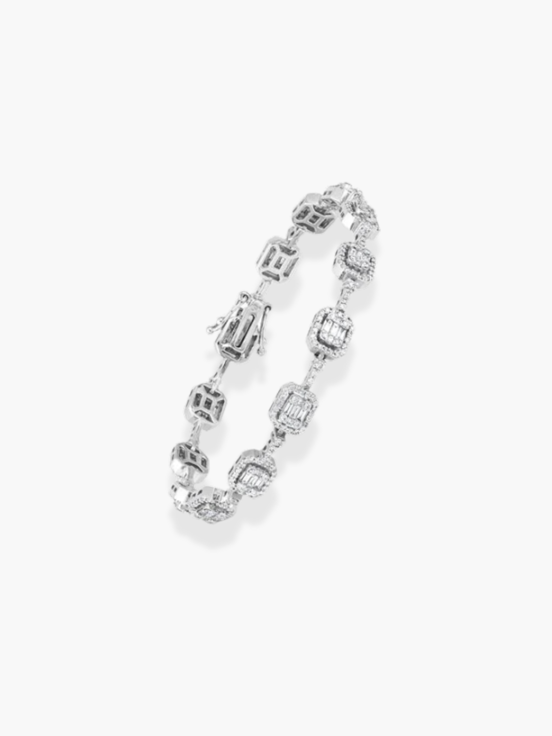18K White Gold Rectangle Design Diamond Bracelet