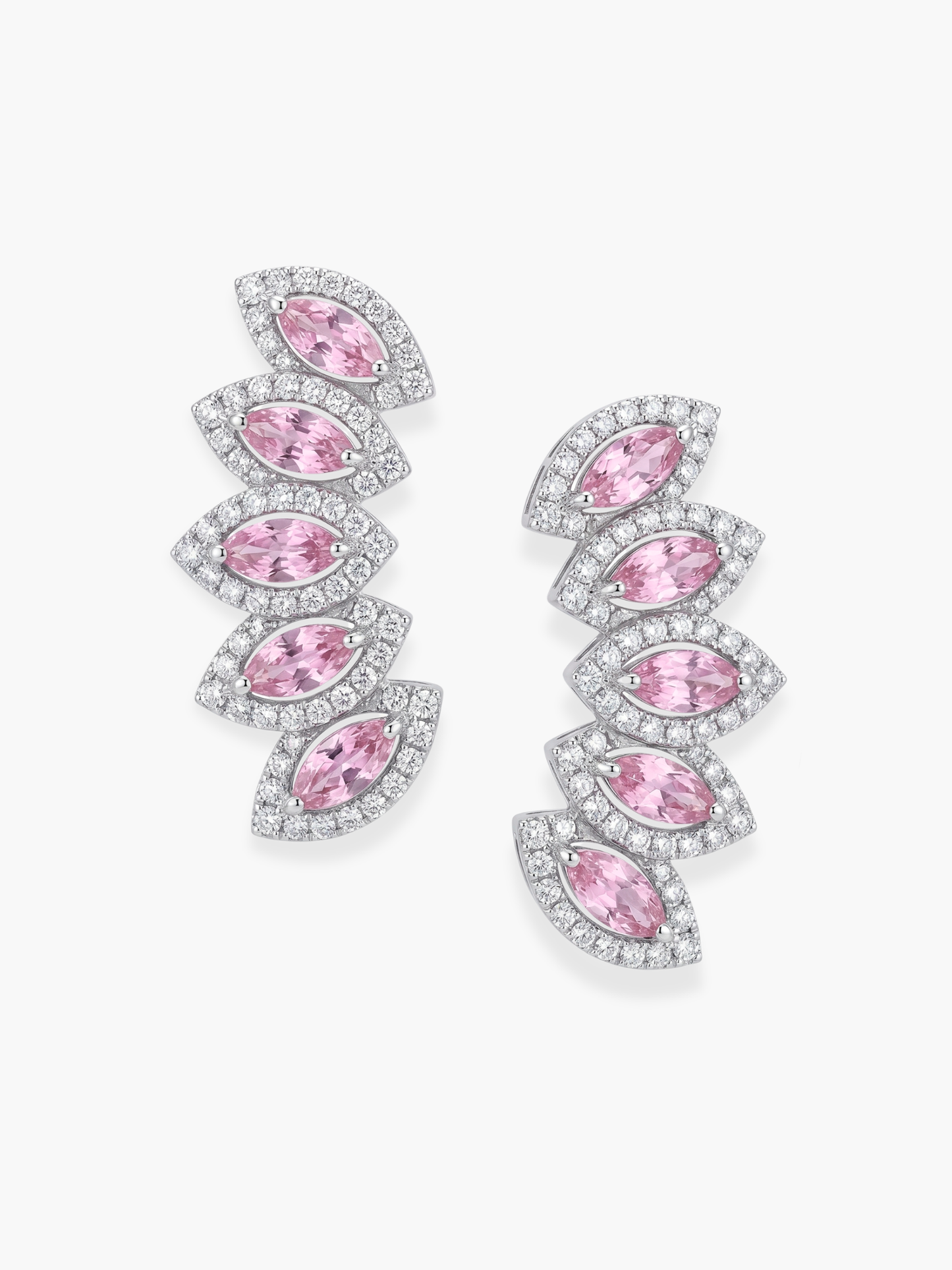 18k White Gold Diamond And Pink Sapphire Earrings