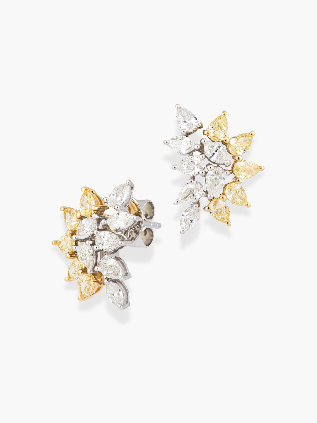 18K White and Yellow Diamond Fancy Shaped Earrings