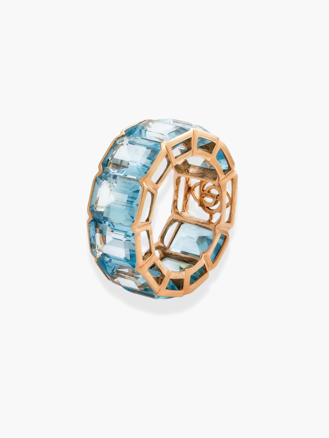 18k Rose Gold Blue Topaz Pietra Emerald Cut Ring
