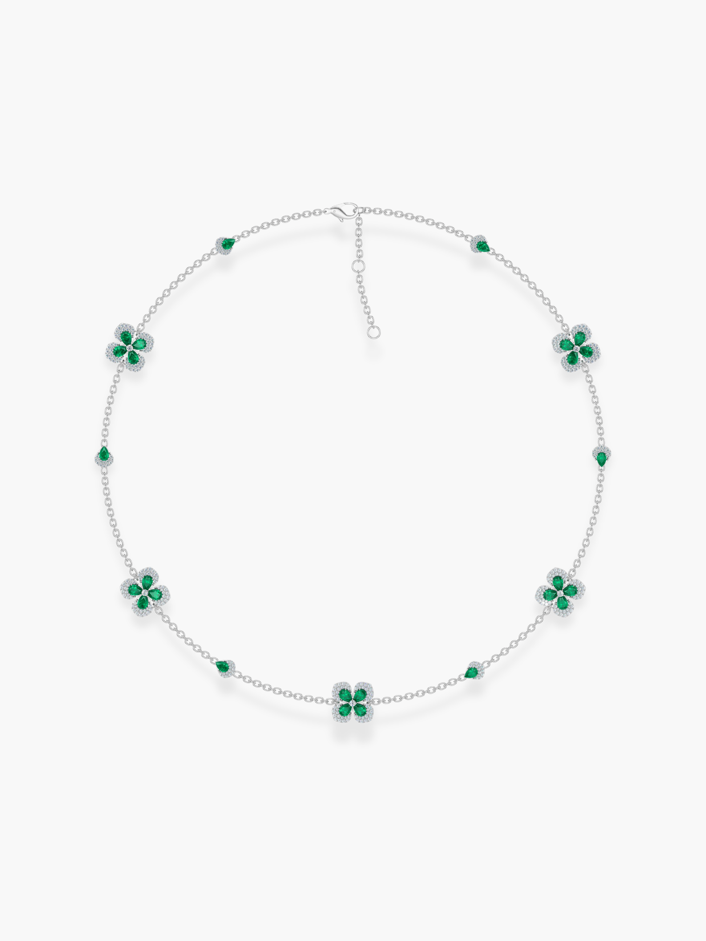 18k White Gold Florea Diamond And Emerald 5 Motif Necklace