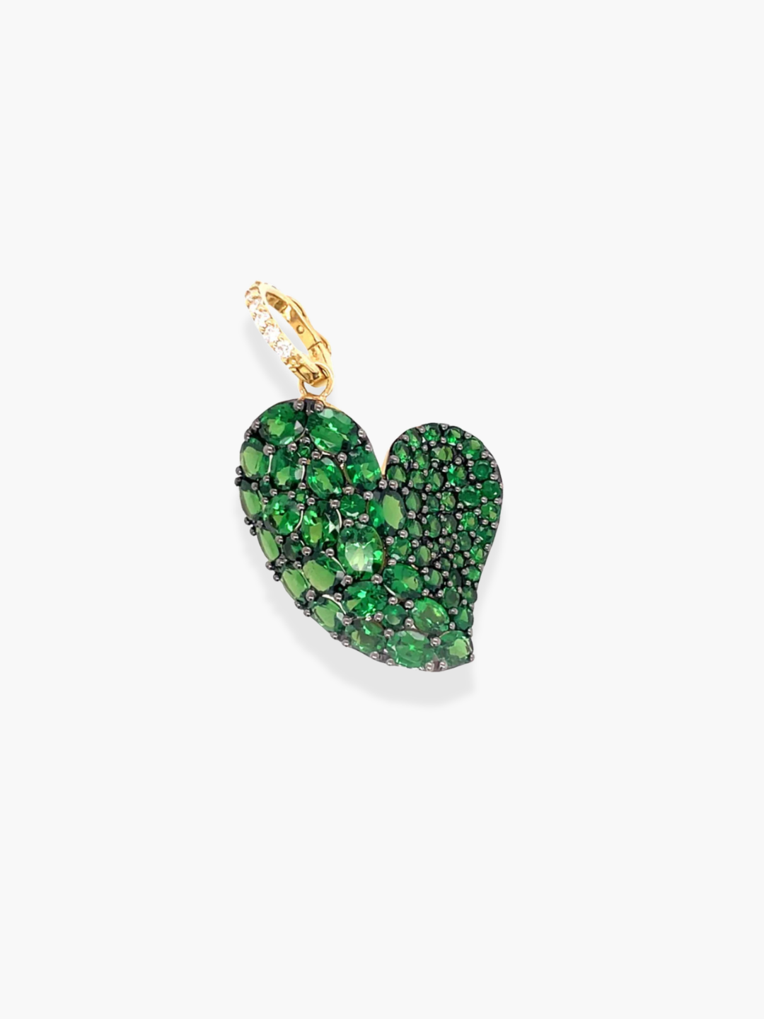 18k Yellow Gold Diamond and Tsavorite Large Heart Pendant for Necklace