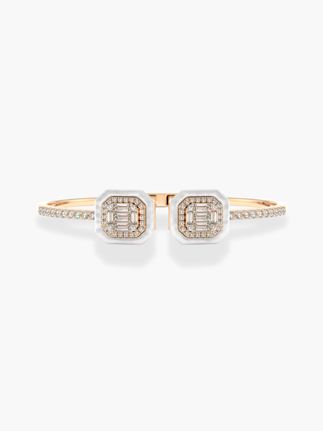 18k Rose Gold Diamond and Mother of Pearl Illusion Shaped Bangle