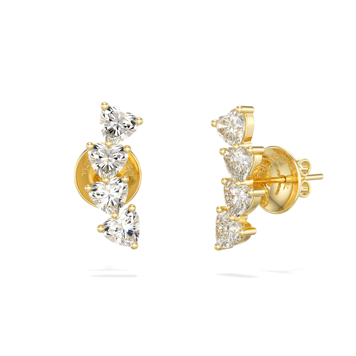 18k Yellow Gold Diamond Heart Shaped Diamond Earrings