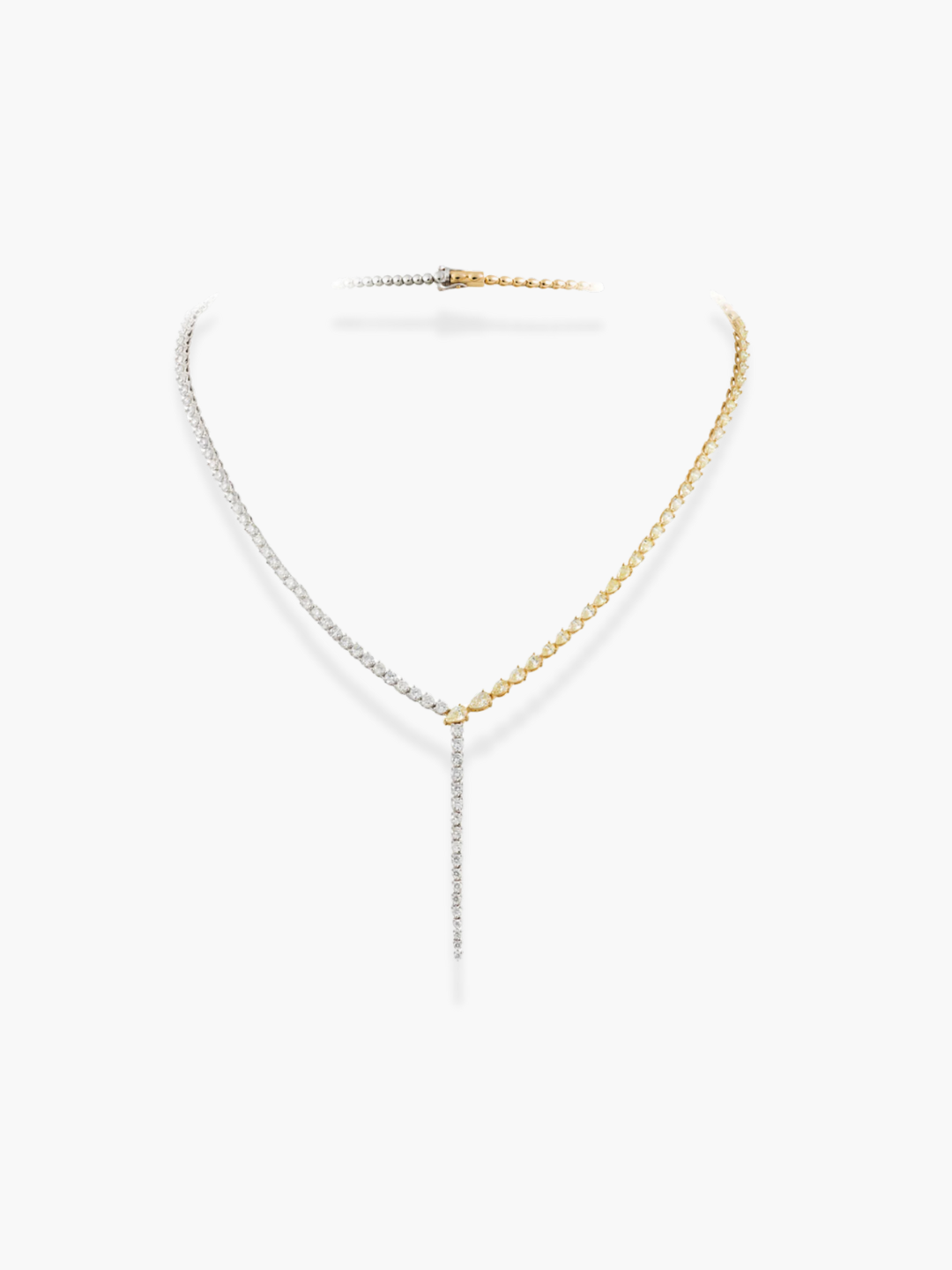 18K White Gold White Diamond And Fancy Yellow Diamond Lariat Necklace