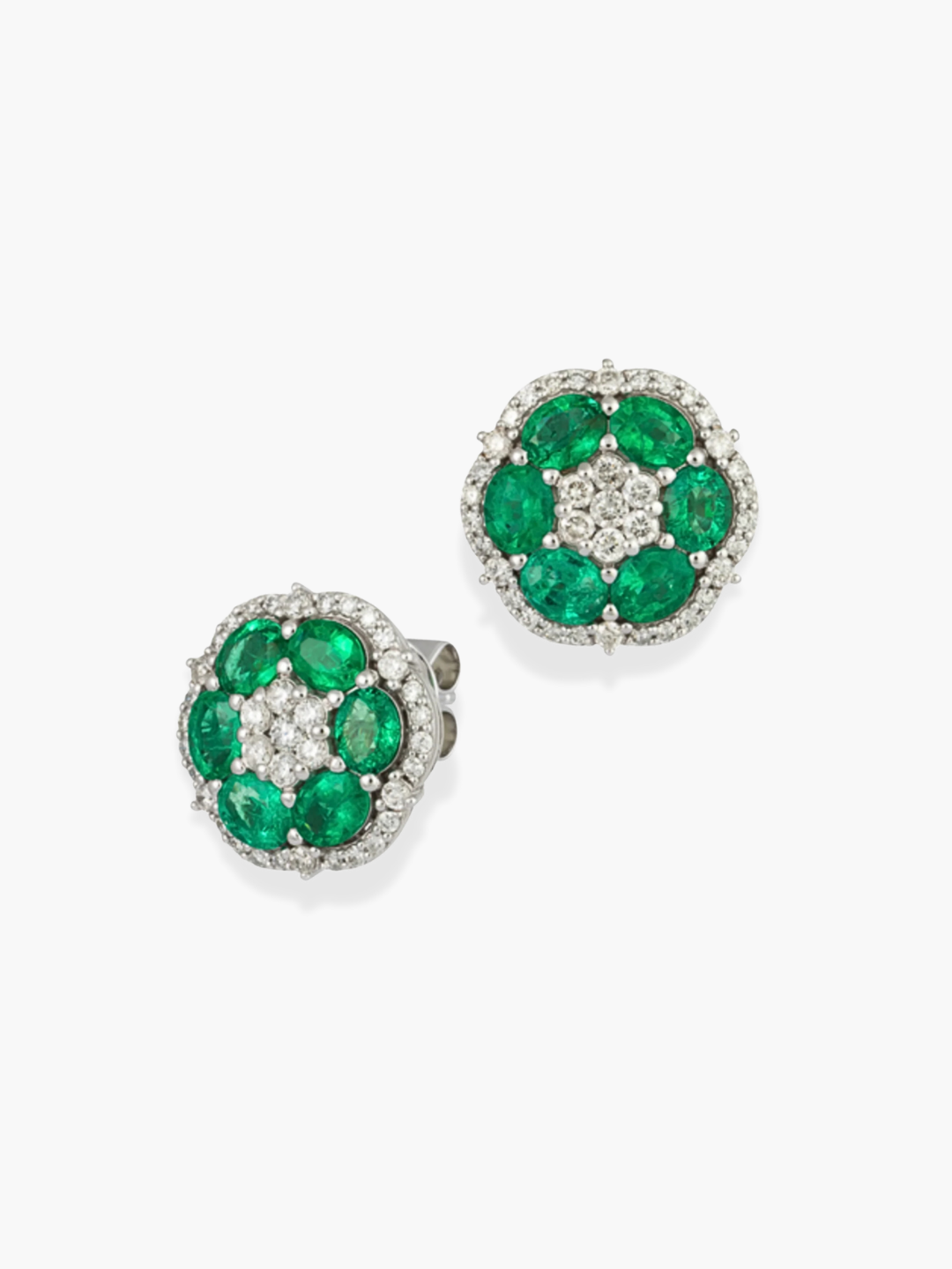 18K White Gold Diamond and Emerald Earrings