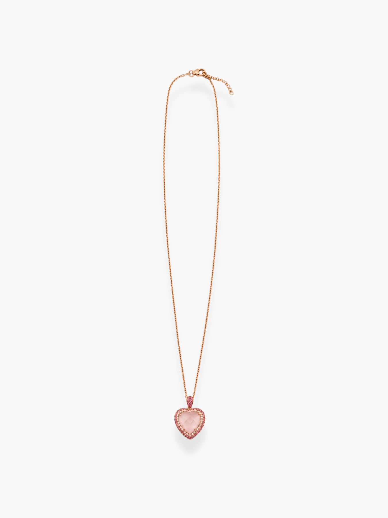 18k Rose Gold Diamond Pink Sapphire and Pink Quartz Pendant Necklace