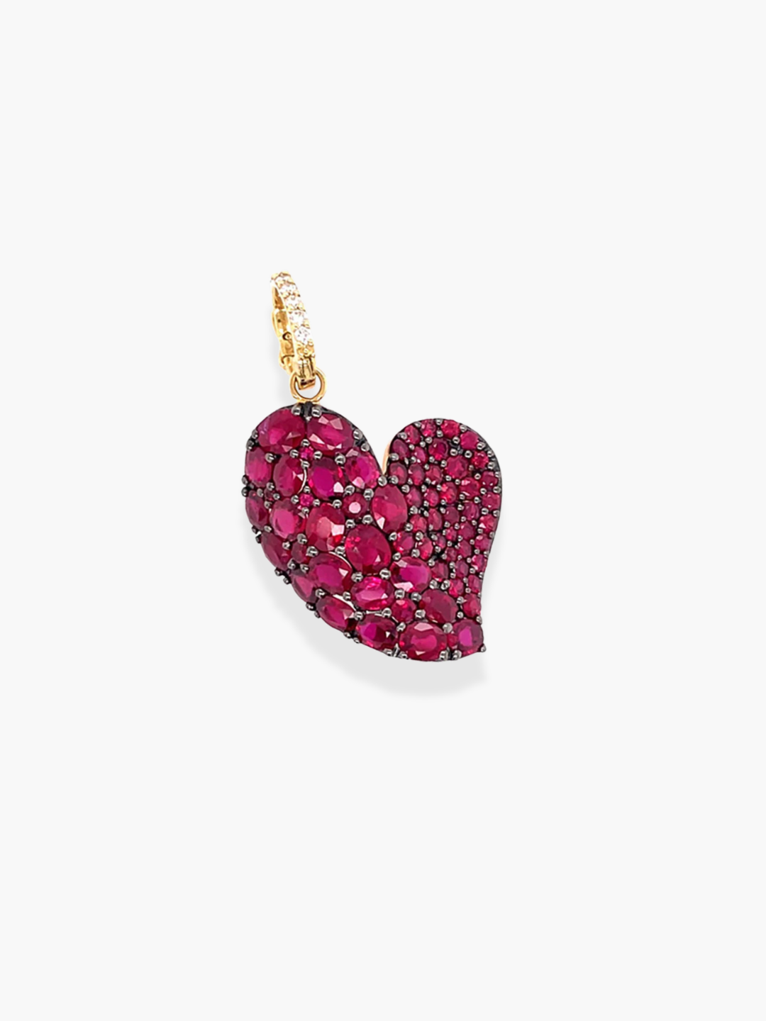 18k Yellow Gold Large Diamond and Ruby Heart Pendant for Necklace