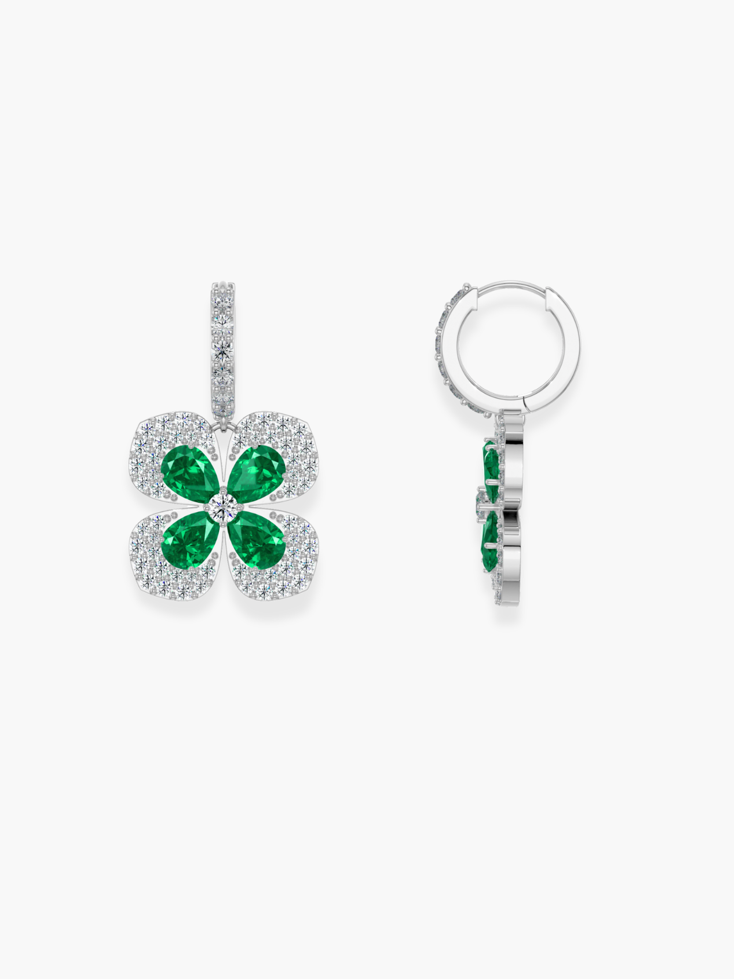18k White Gold Florea Diamond And Emerald Dangling Earrings