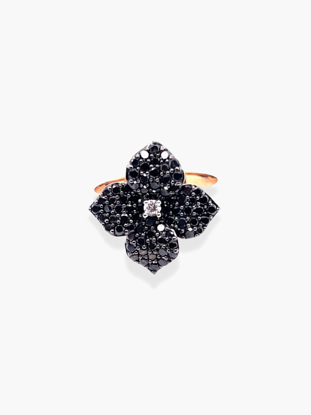 18k Rose Gold Black Diamond Single Flower Piranesi Ring