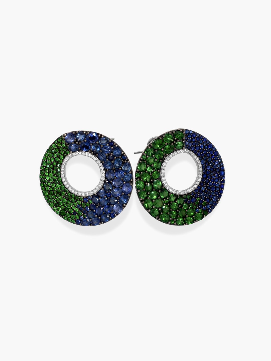 18k white gold Tsavorite and Blue sapphire earrings