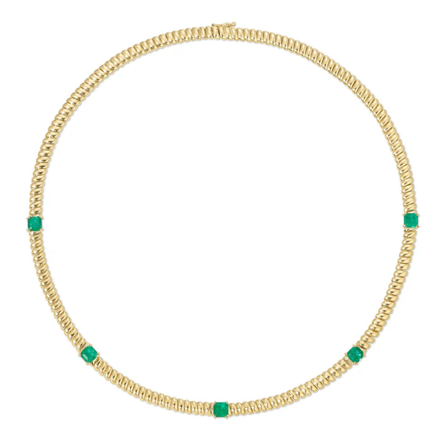 18K Yellow Gold Emerald Tubogas Italian Necklace