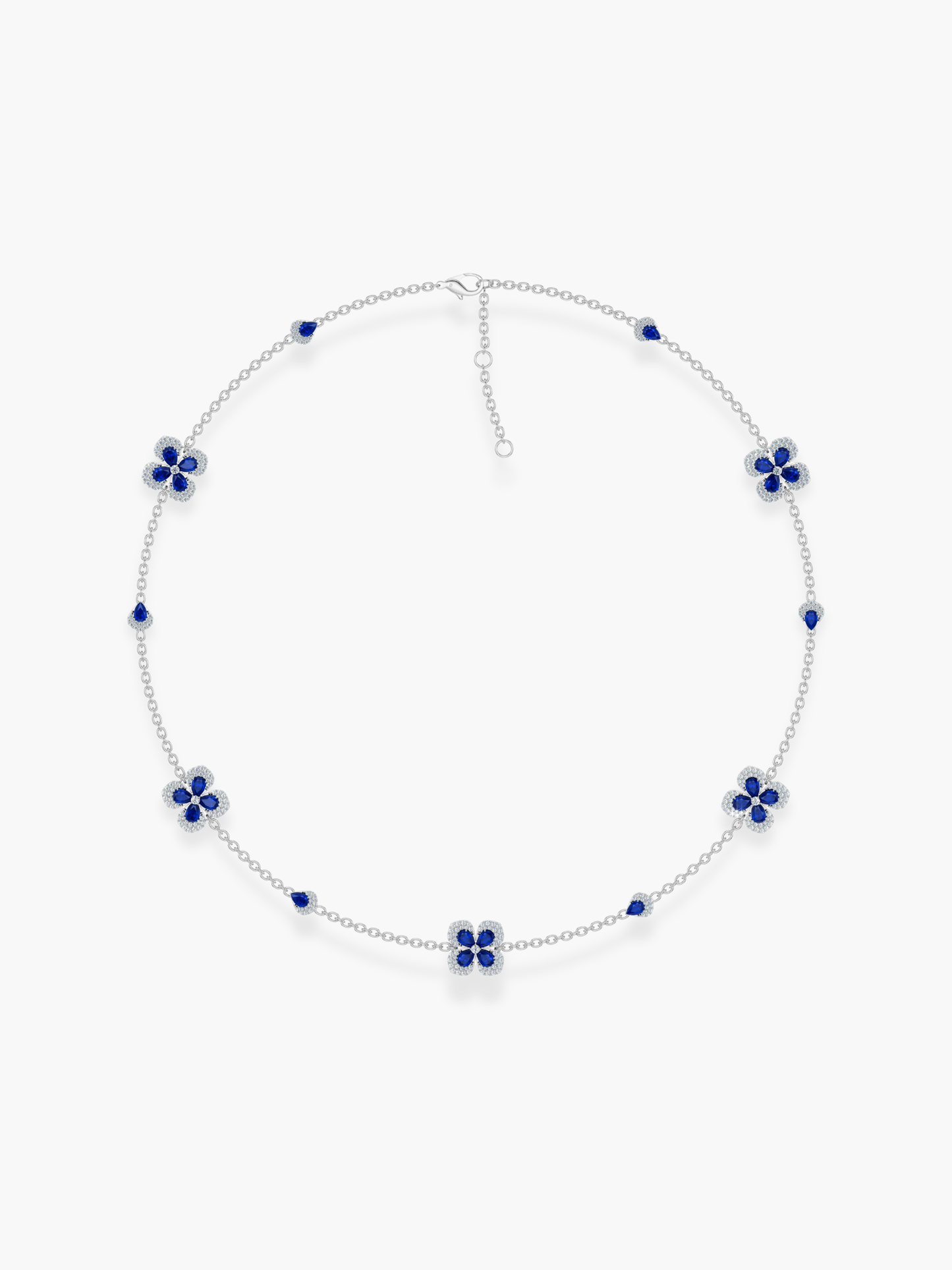 18k White Gold Florea Diamond And Blue Sapphire 5 Motif Necklace