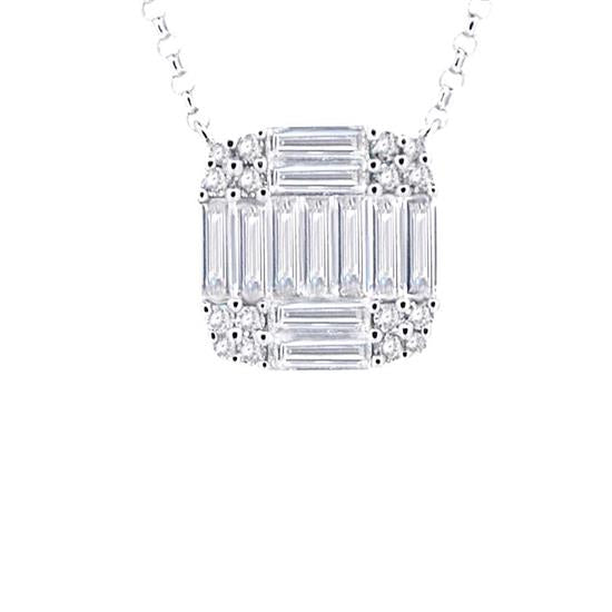 18K White Gold Squared Shape Baguette Pendant