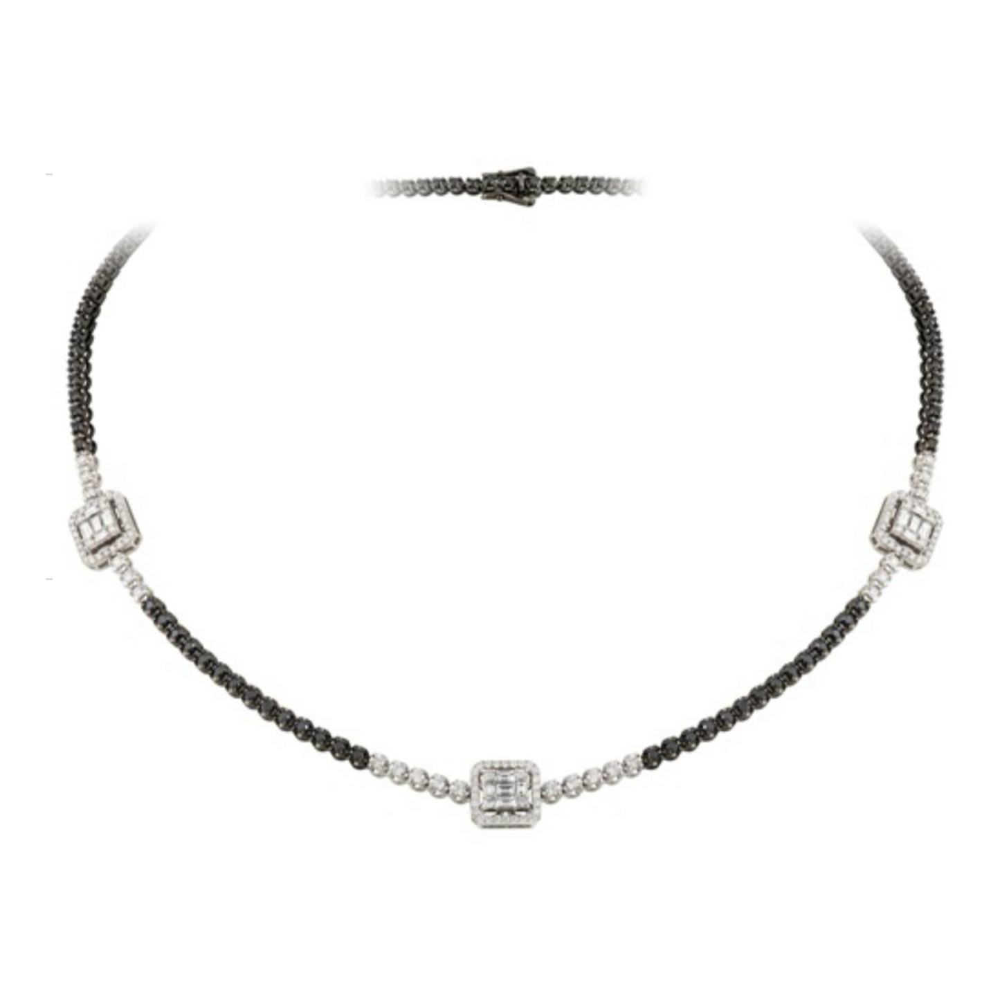 18K White Gold Black and White Diamond Necklace