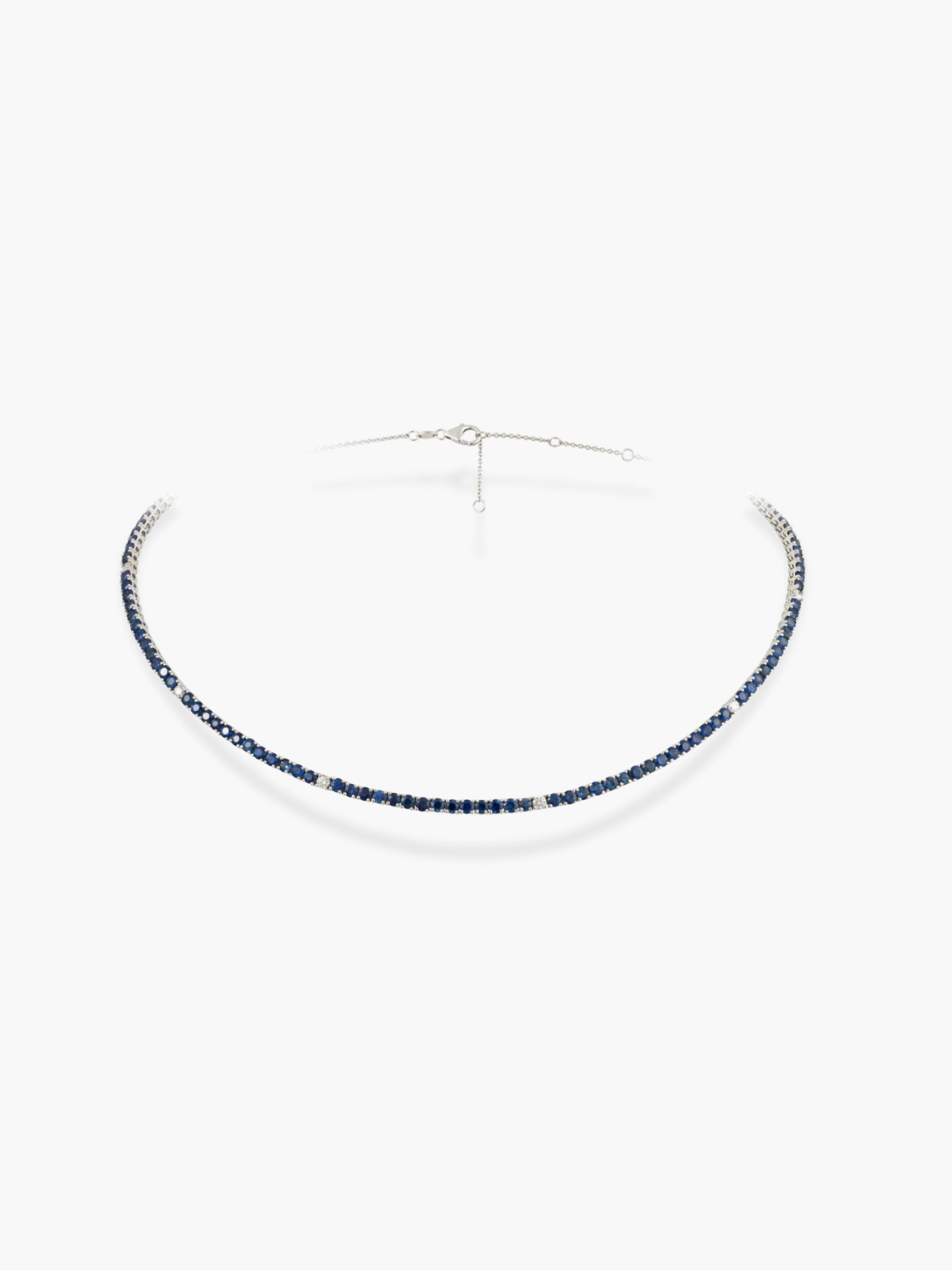 18K White Gold Diamond And Blue Sapphire Choker Necklace