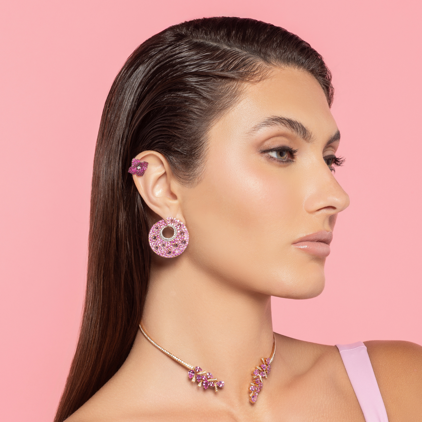 18K Rose Gold Pink Sapphire And Diamond Choker Necklace