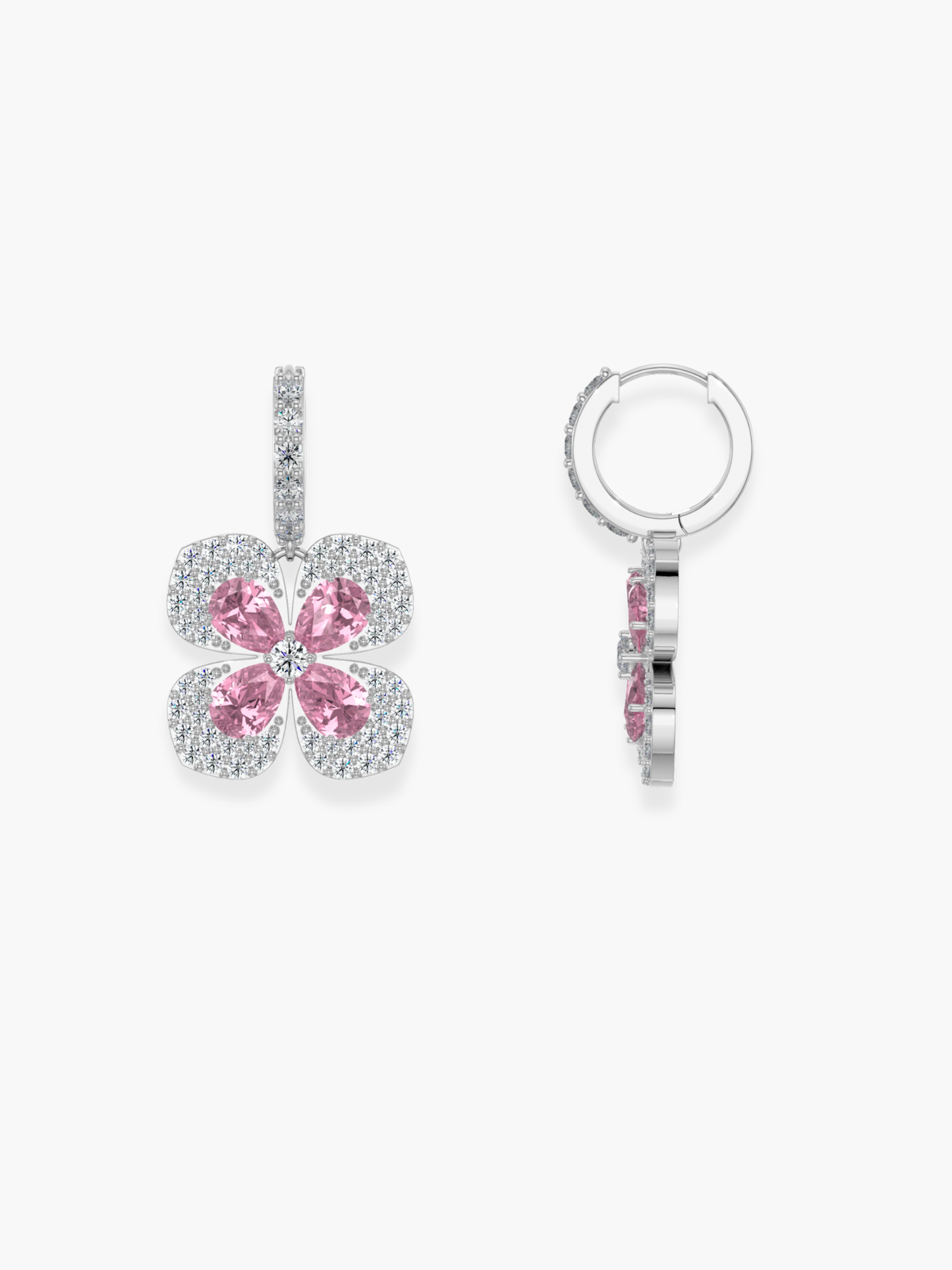 18k White Gold Florea Diamond And Pink Sapphire Dangling Earrings