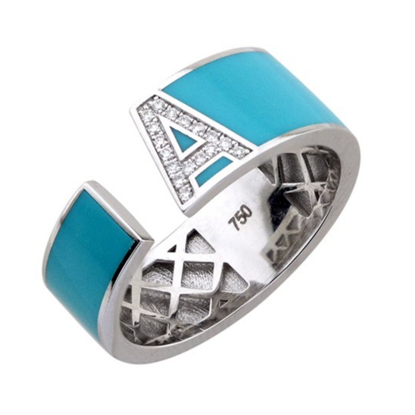 18K Yellow Gold Turquoise Enamel 'A' Ring