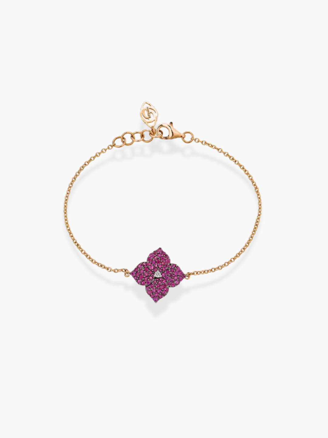 18k rose gold diamond and deep pink sapphire flower Piranesi bracelet