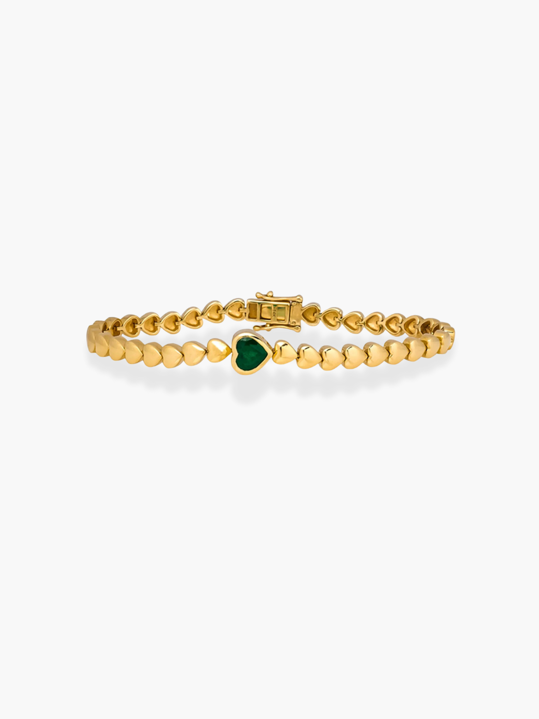 14k Yellow Gold Diamond with Emerald Heart Bracelet