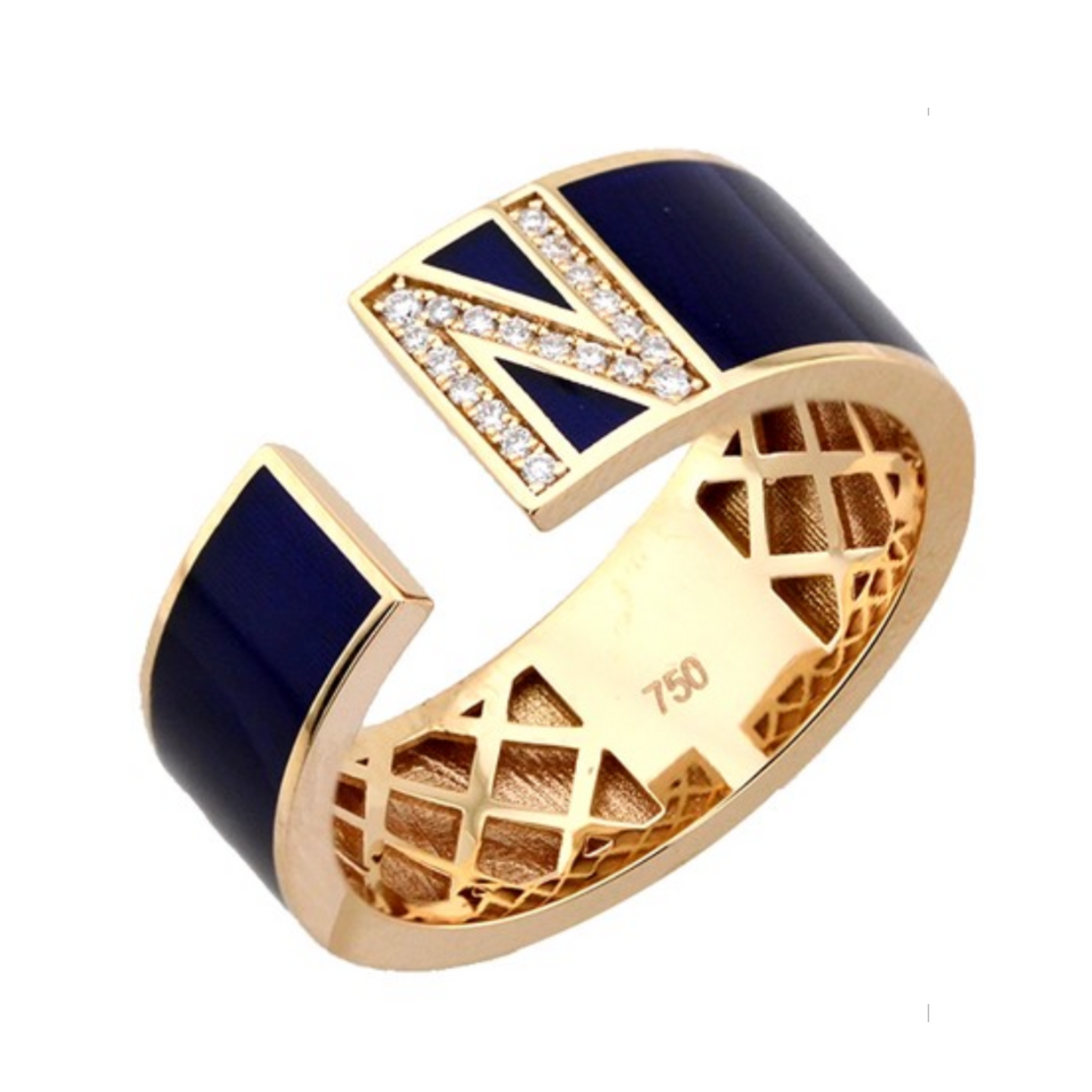 18K White Gold and Black Enamel Initial Ring