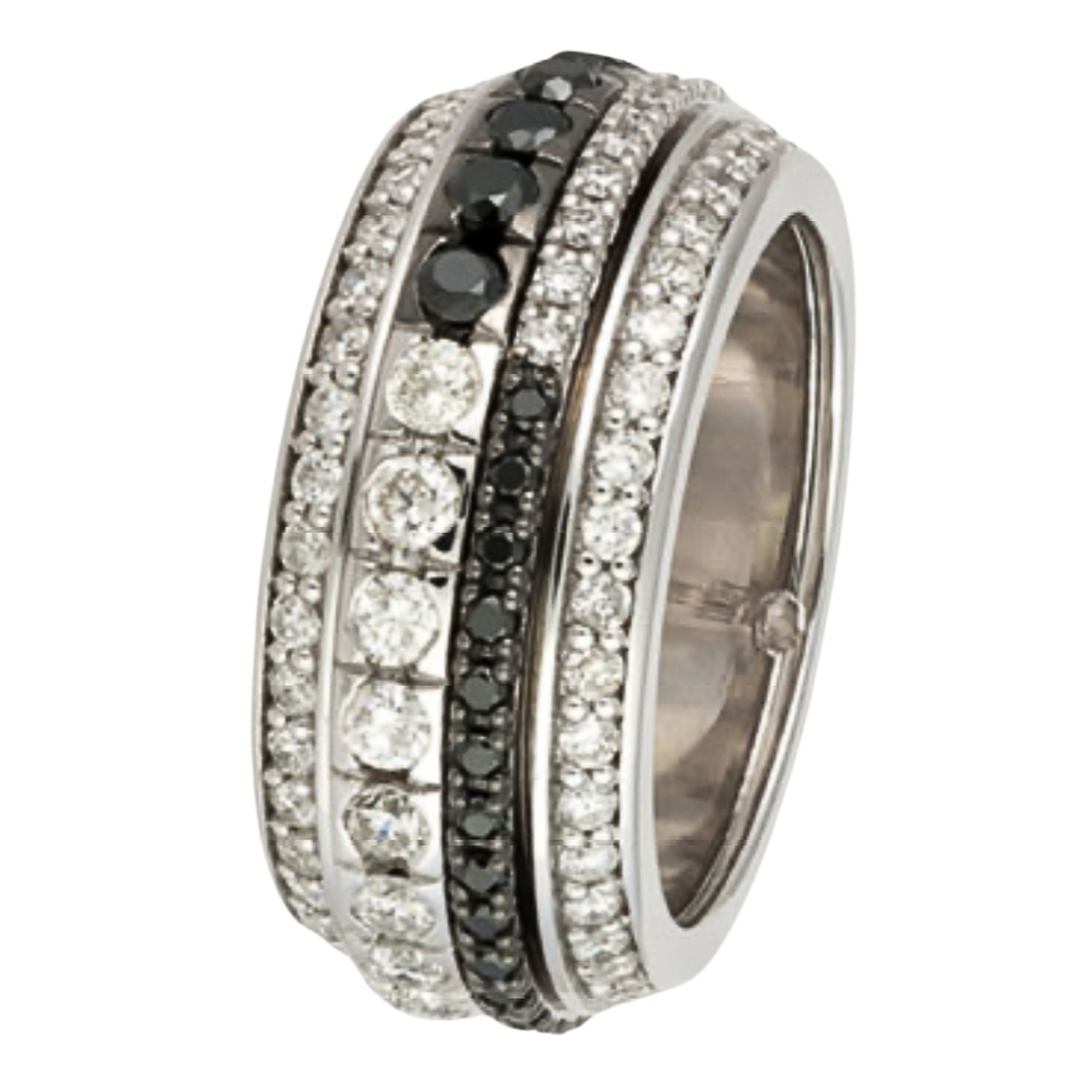 18K White Gold Black and White Diamond Movable Ring