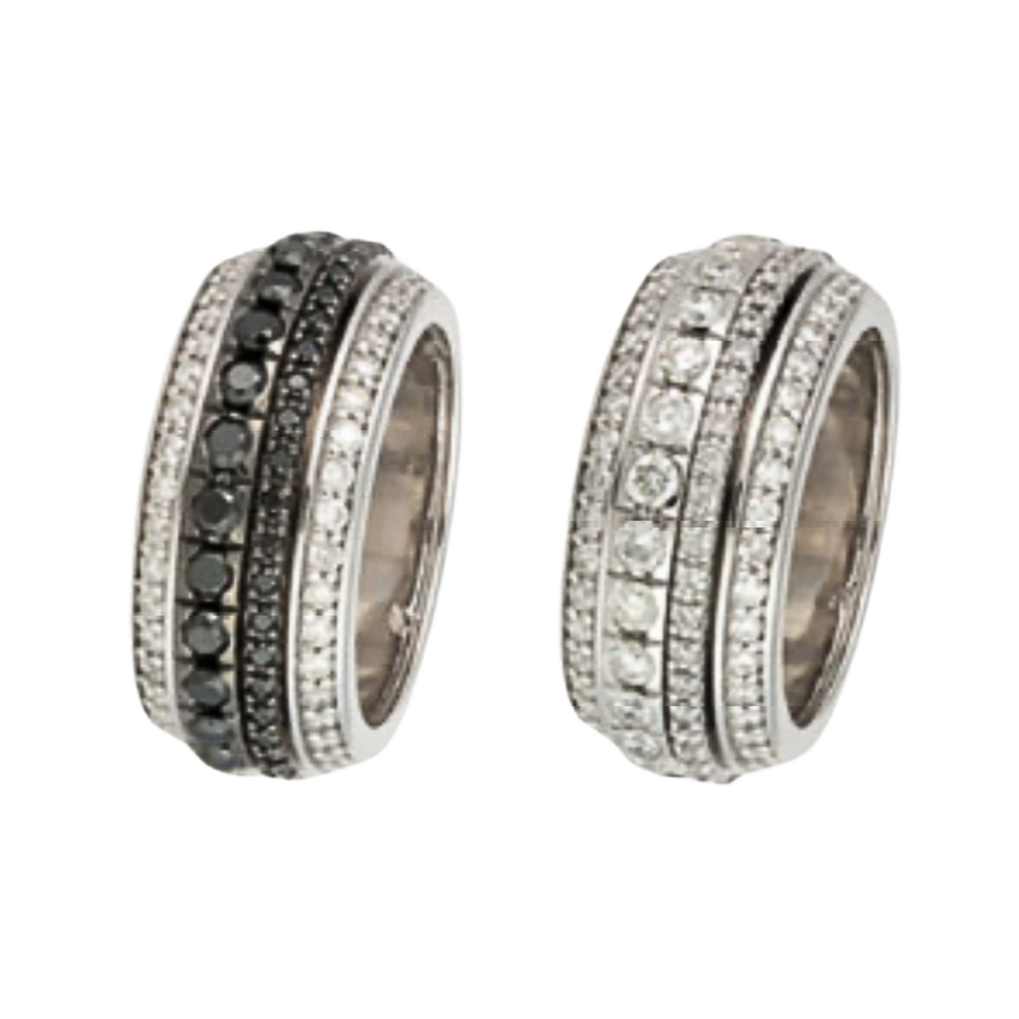 18K White Gold Black and White Diamond Movable Ring