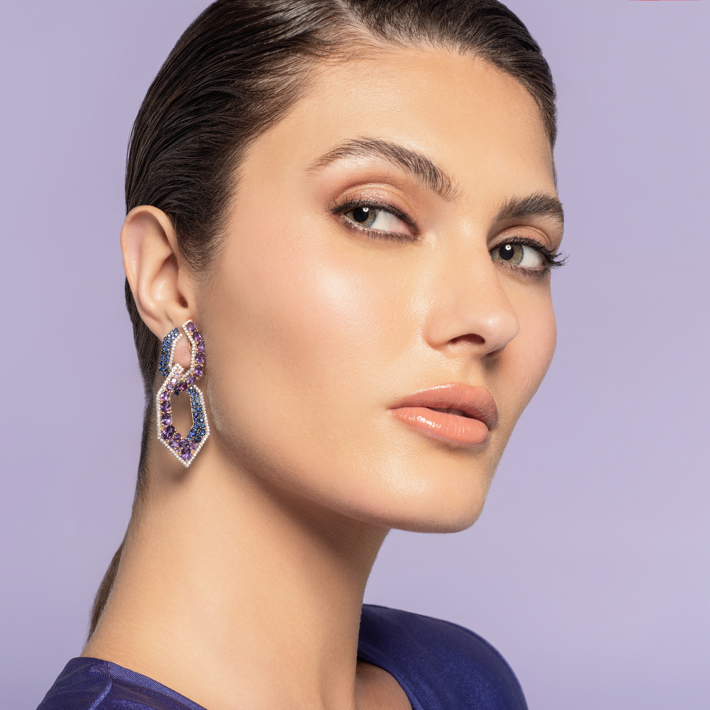 18k white gold Blue Sapphire and Amethyst earrings