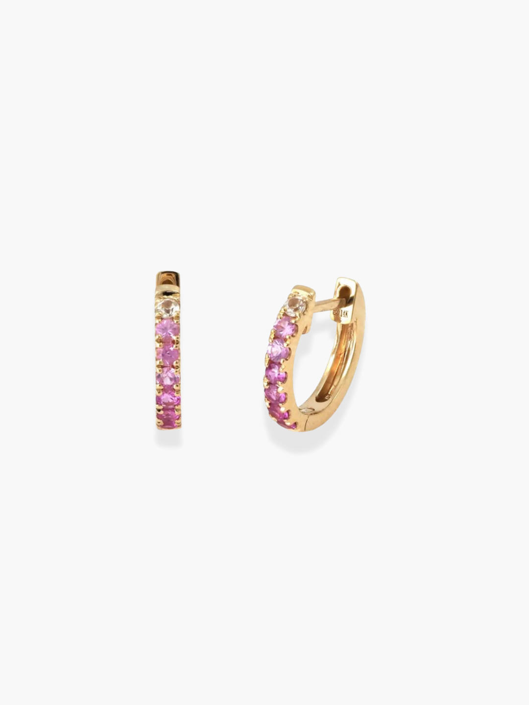 14k Rose Gold Diamond and Pink Sapphire Hoops