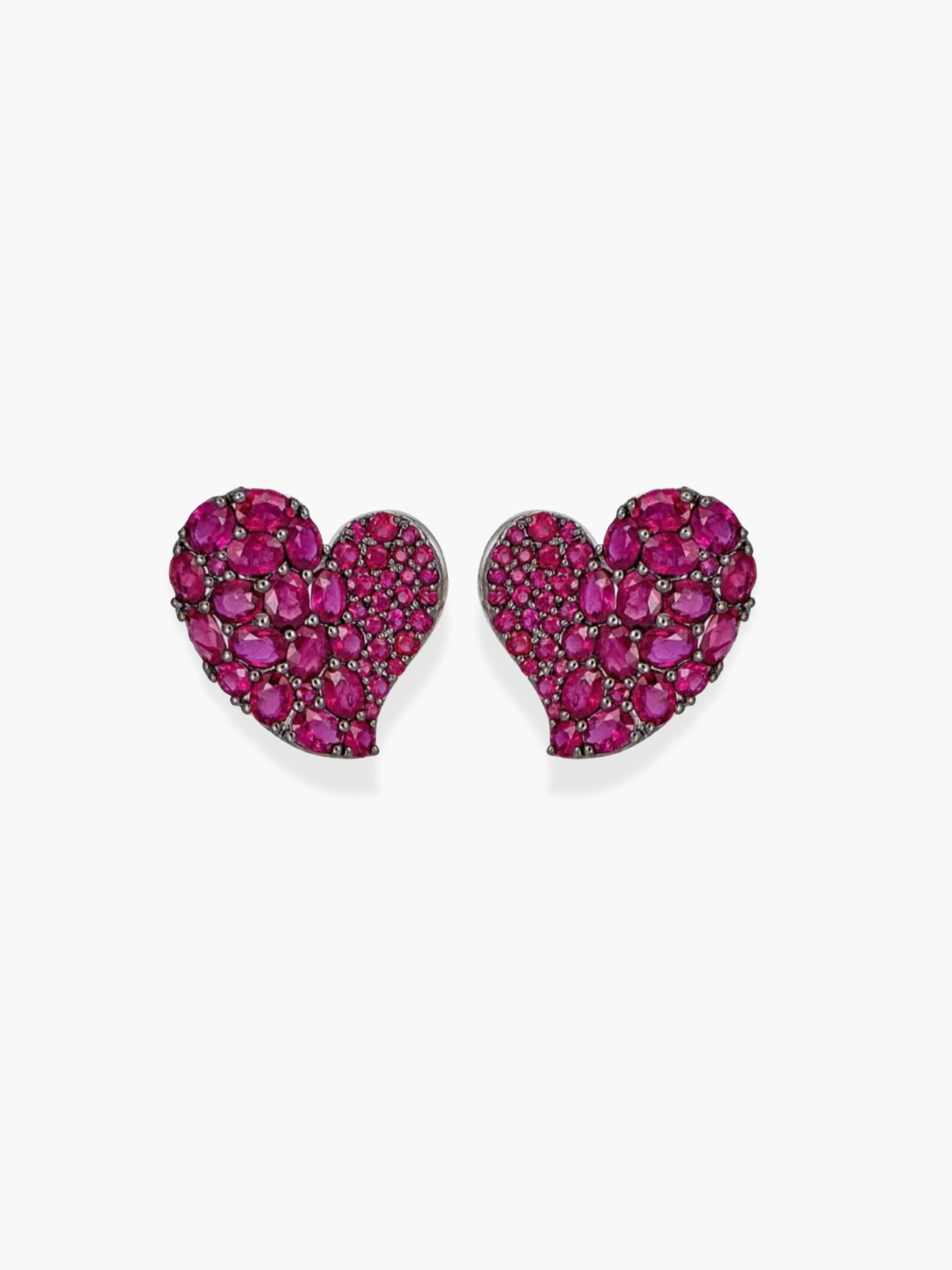 18K Yellow Gold Large Size Ruby Hearts Earrings