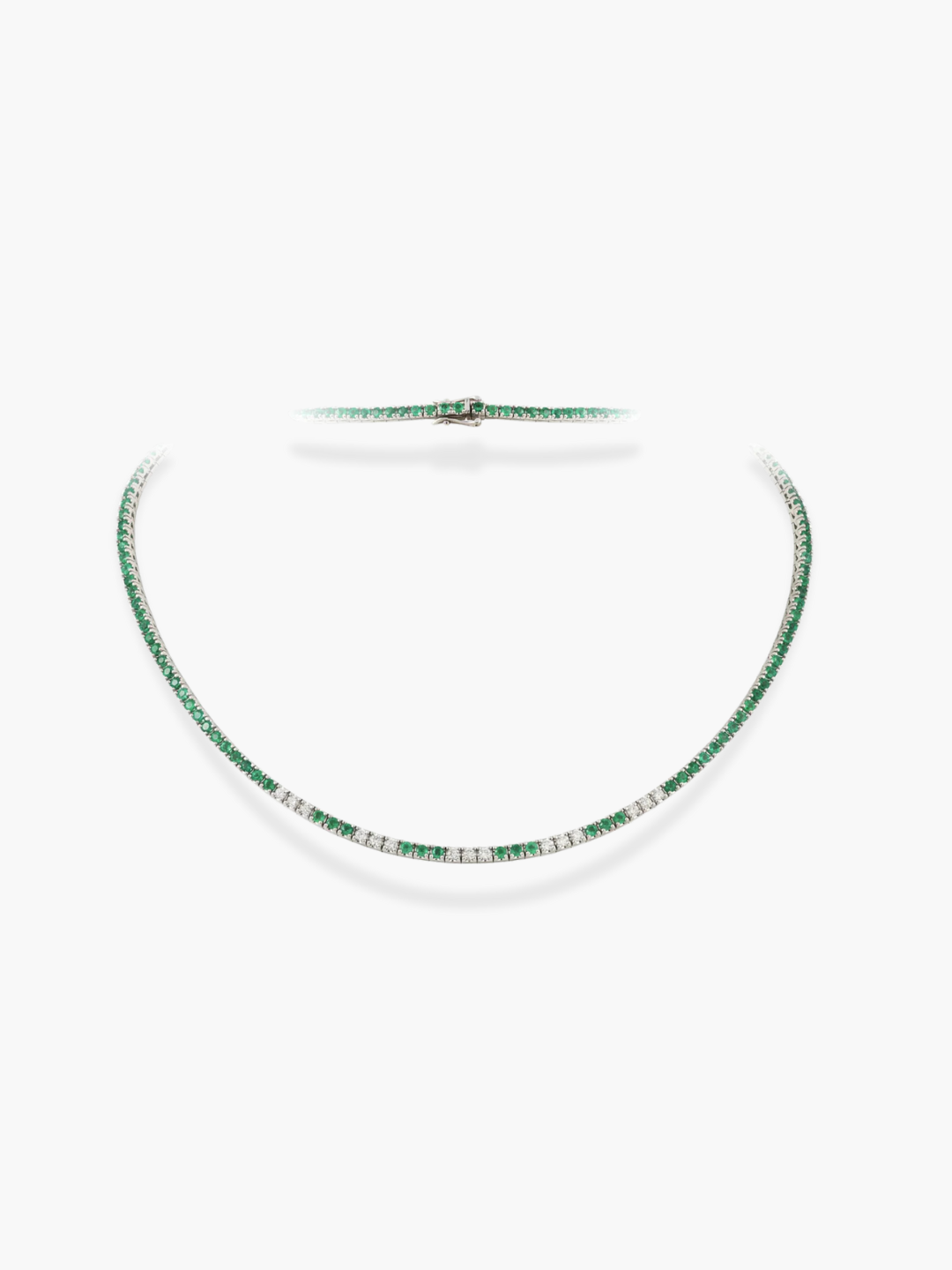 18K White Gold Diamond And Emerald Necklace