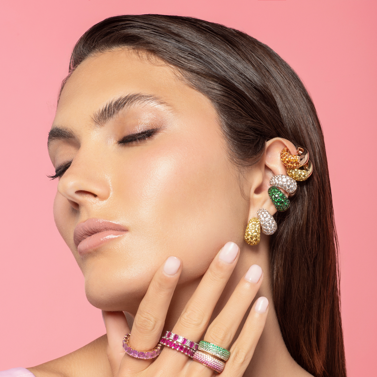 18K Rose Gold Champagne Piranesi Dome Huggie Earrings