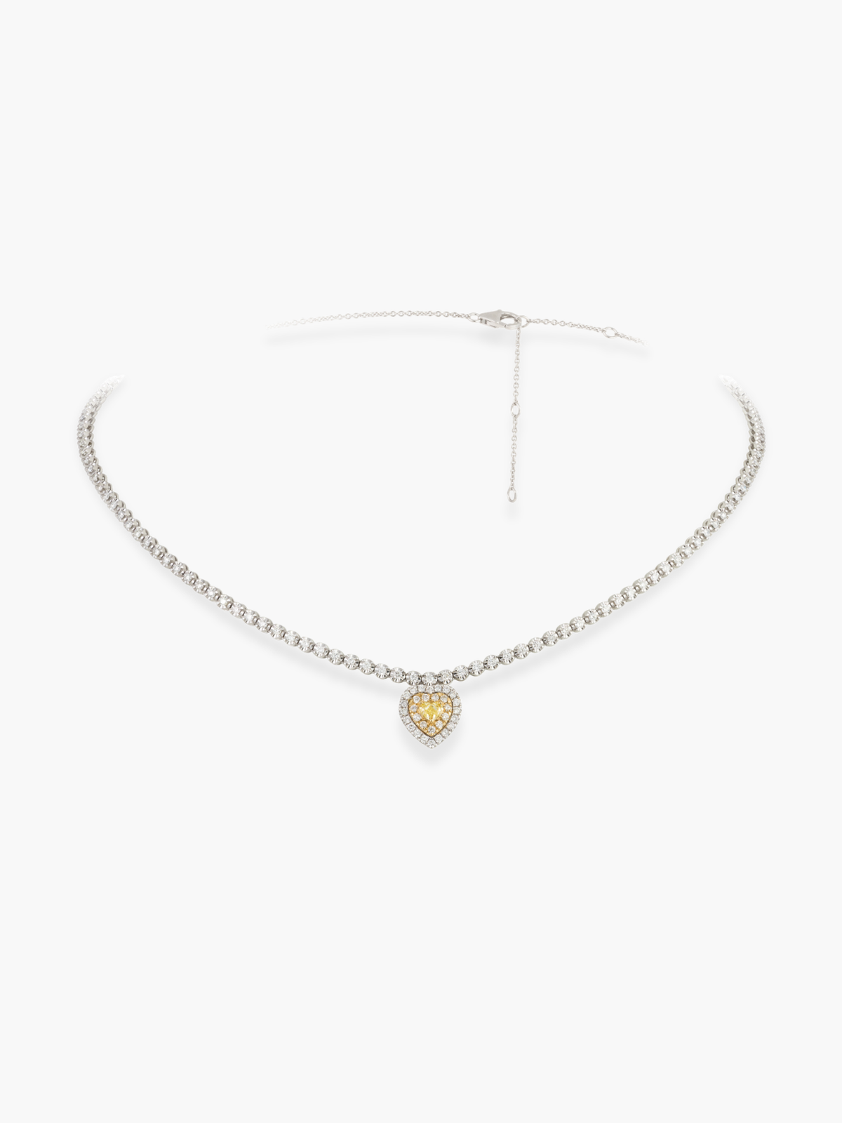 18K White Gold Diamond and Yellow Heart Shaped Diamond Necklace