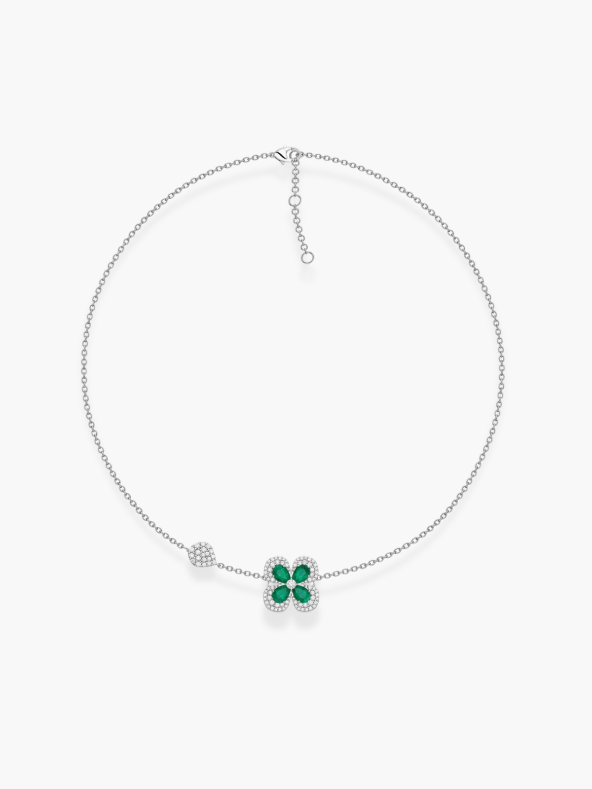 18k White Gold Florea Diamond And Emerald 1 Motif TWG Necklace