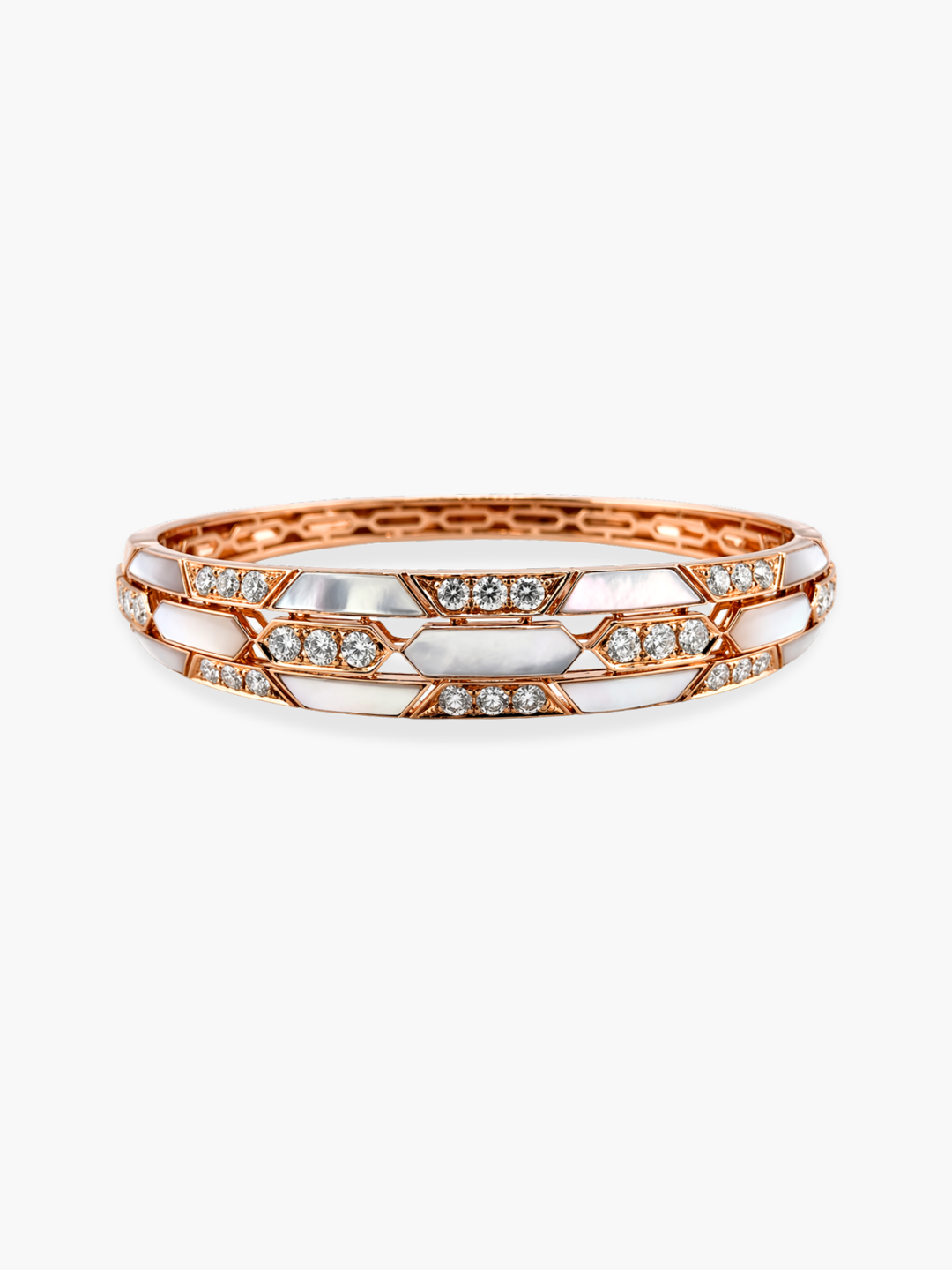 18k Rose Gold Diamond Mother of Pearl Bangle
