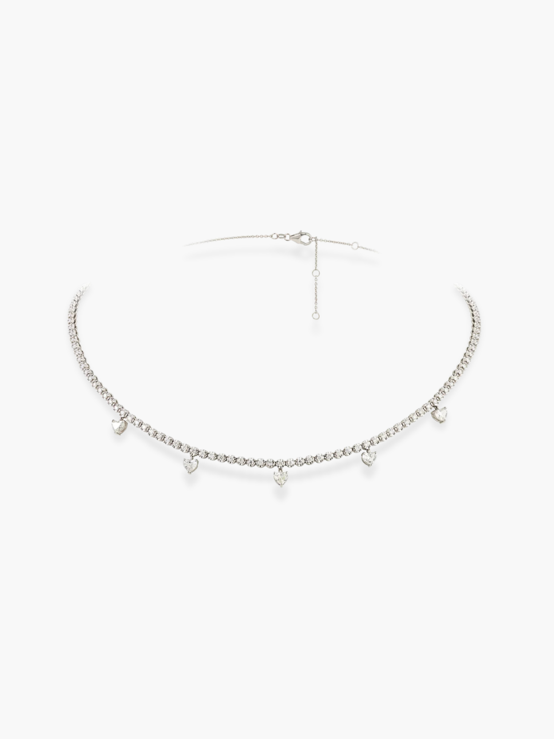 18K White Gold Diamond Heart Shaped Dangling Hearts Choker