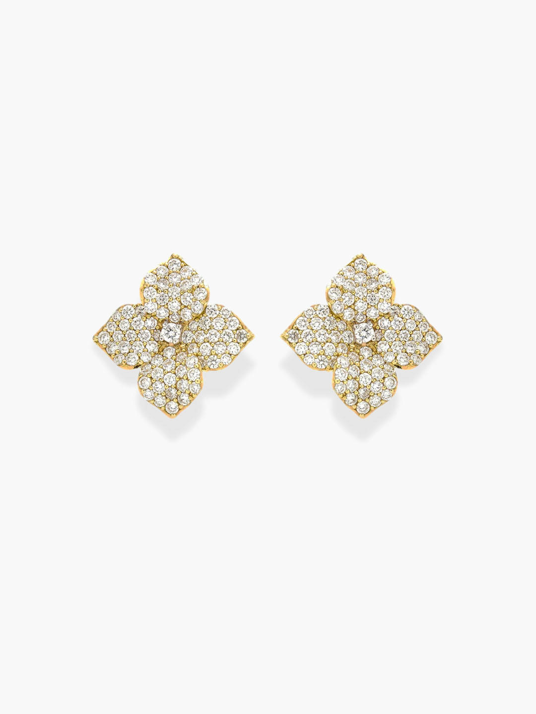 18k Small Yellow Gold Diamond Flower Studs Earrings