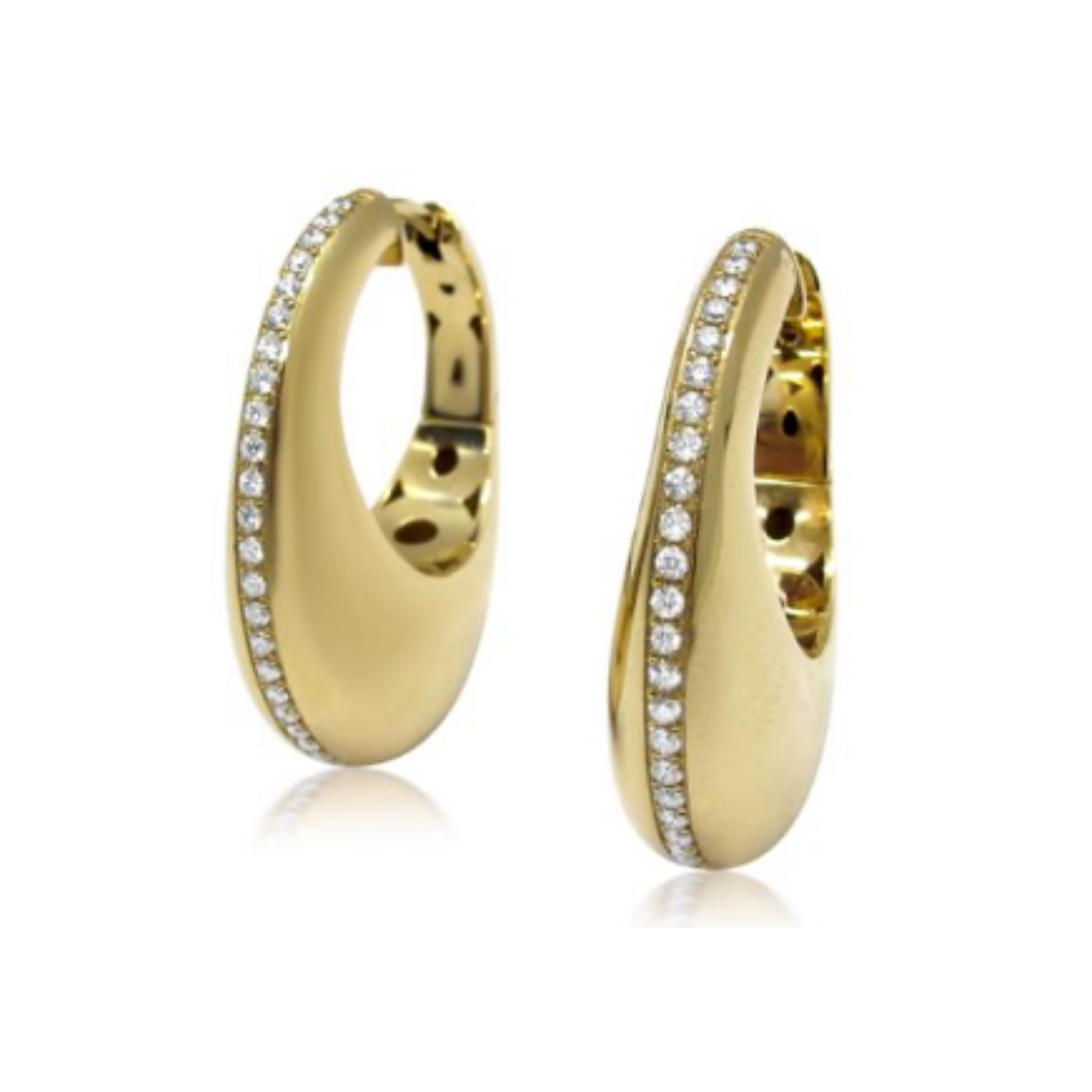 18k Yellow Gold Diamond and Diamond Hoops