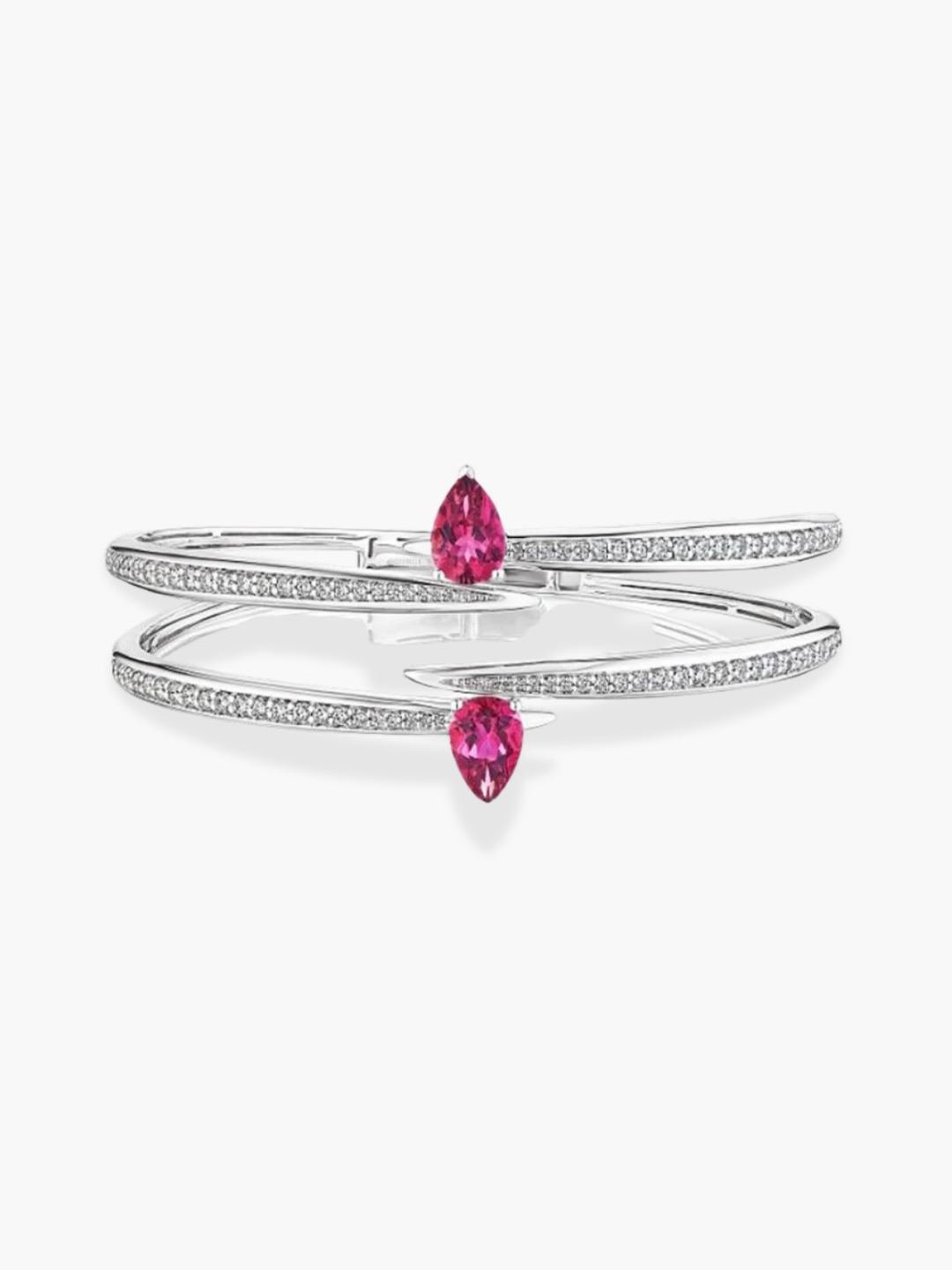 18K White Gold Diamond And Pink Tourmaline Bangle