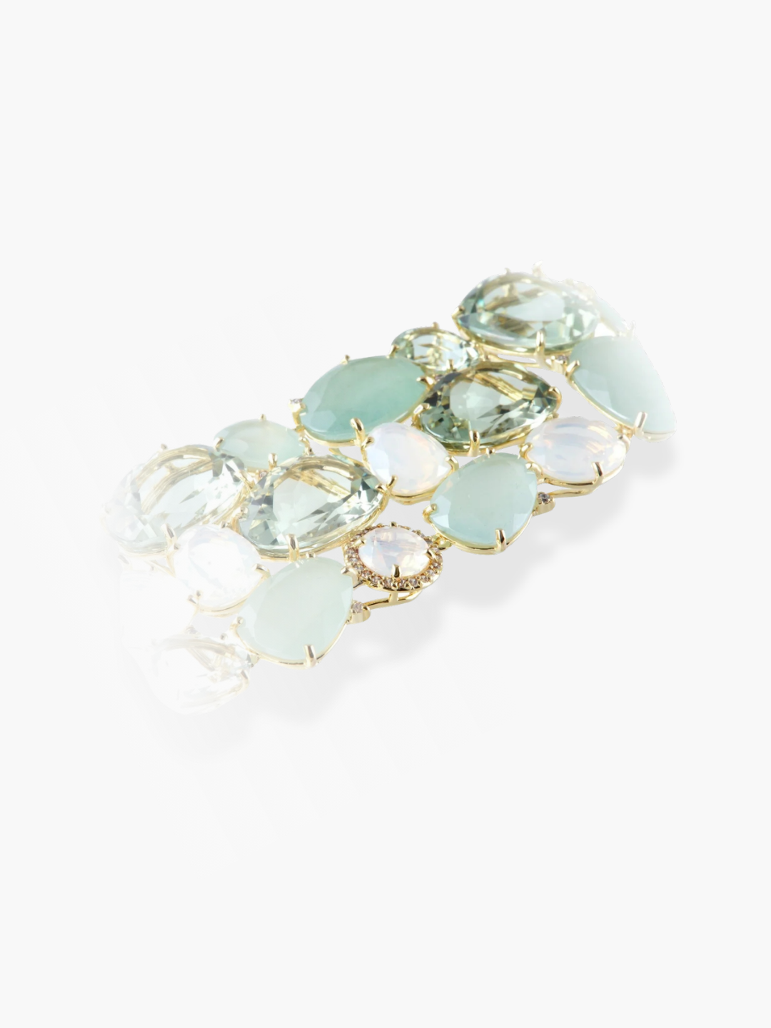 18K Yellow Gold, Prasiolite, Milky Aquamarine, and Opal Quartz Maroaga Bracelet