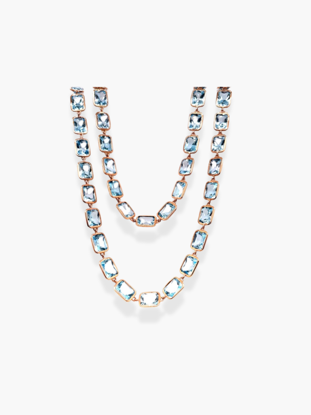 18k Rose Gold Long Piranesi Blue Topaz Quartz Necklace