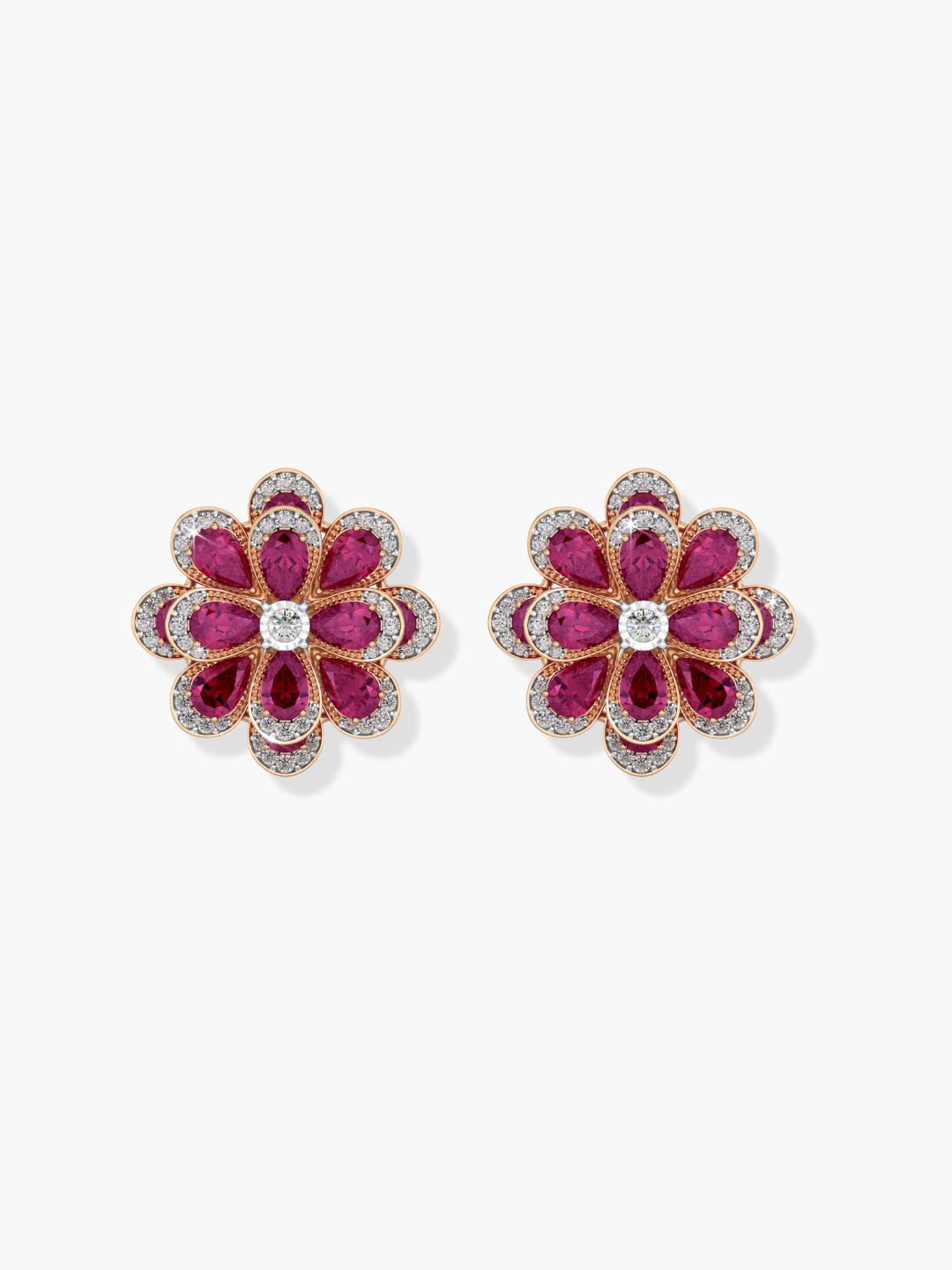 18k Rose Gold Ruby and Diamond Earrings